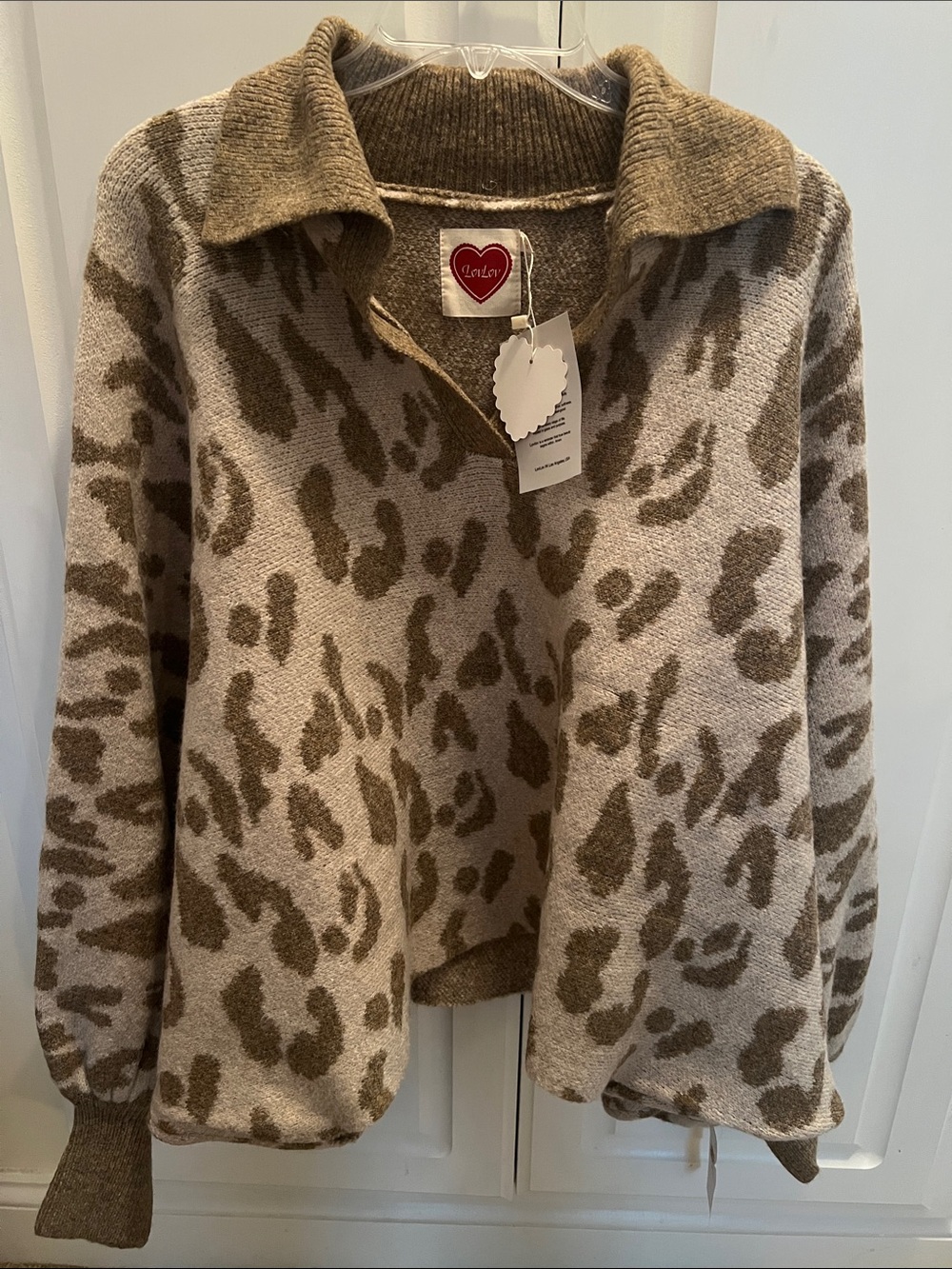 Lovlov Leopard Knit Polo Sweater - Taupe & Oatmeal